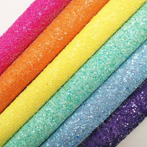 Amonglitter Spring Colors Chunky Glitter Leather Fabric Sheets, Glitter Fabric for DIY Bows Bags and Shoes 21x29cm size GM3065A