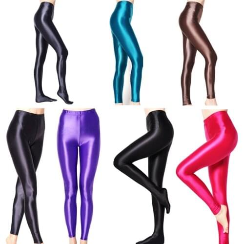 DROZENO Pants Sexy satinado brillante Leggings pantalones calcetas con purpurina brillante japonés tobillo-longitud pantalones