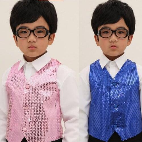 Children Shining Clothes Boys Choir Students Performance Costumes Kids Hip-hop Jazz Dance Sequined Vest Stage Dance Wear