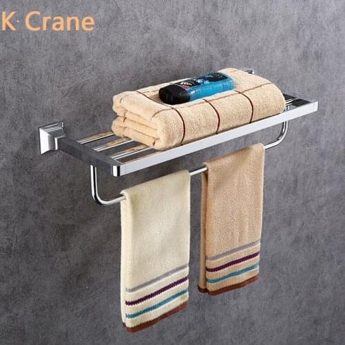 Dual Layer Towel Shelf Bathroom Wall Mounted Brass Bath Towels Holder Luxury Shower Copper Hanger Silver Chrome Support Rack