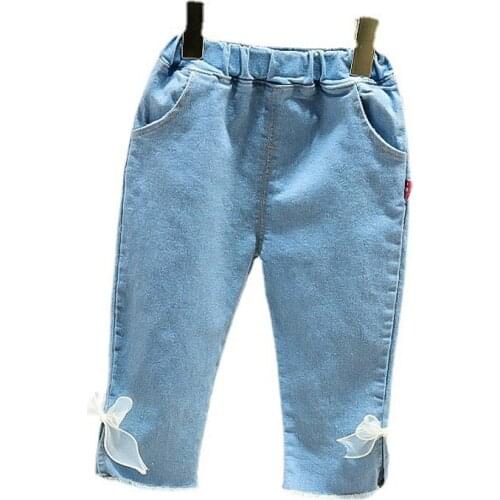 Boys Jeans Solid Color Jeans For Girls Kids Clothes Cotton Casual Long Pants Children Tie Feet Trousers Toddler Denim Pants 1-5Y