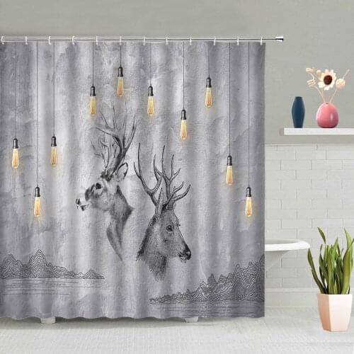 Bath Screen Animal Retro Creative Forest Deer Noble Oil Painting Window Shower Curtains Polyester Washable With Hook For Kids