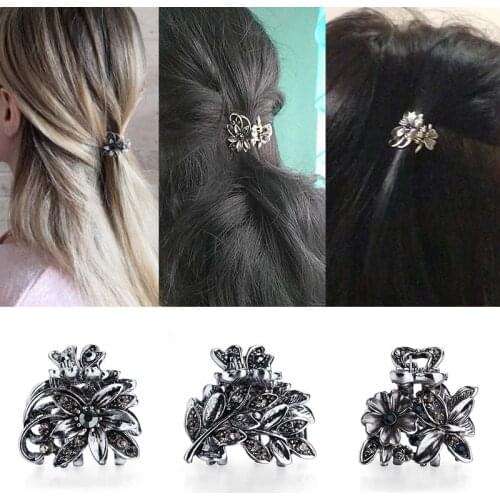 Elegant Metal Mini Butterfly Hair Claw Clips for Women Ladies Rhinestone Flower Bangs Hair Clamp Grip Crystal Hairpins Headwear
