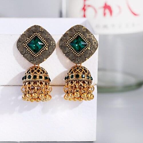 Ethnic Retro Geometry Turkish Bells bead Indian Jhumka Earrings серьги Womens Classic Vintage Turkey Gold Tassel Earrings Bijou