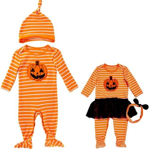 Halloween Party Overalls 0-2T Infant Toddler Baby Girls&Boys Dress Long Sleeve Jumpsuit-Kids Clothes-Pumpkin Stick