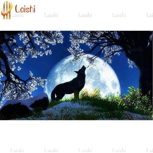 Full Square Round drill 5D DIY Diamond embroidery Moon wolf scenery Diamond Painting Cross Stitch Rhinestone Mosaic home decor