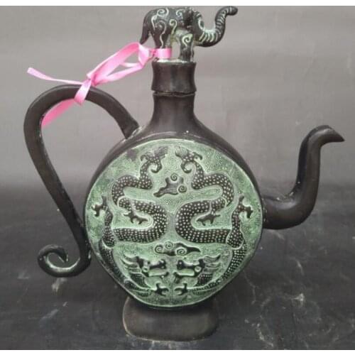 China bronze double dragon teapot crafts statue