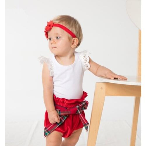 Carton Costume Baby Girls Outfit Bebe Kids Plaid Romper Tutu Jumpsuit Overall Children Baby Infant Clothing 3PCS Red