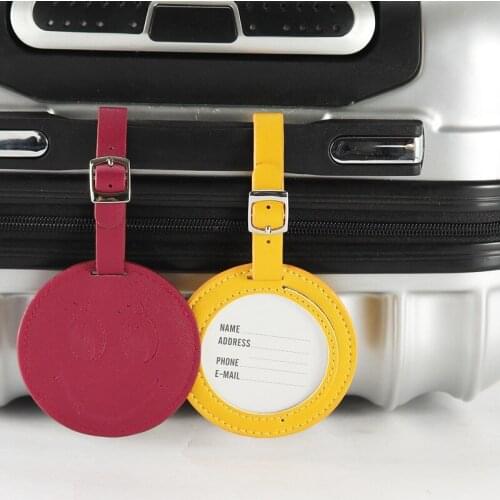 Smile Face Leather Round Luggage Tag Handbag Bag Pendant Suitcase Name ID Address Label Travel Accessories