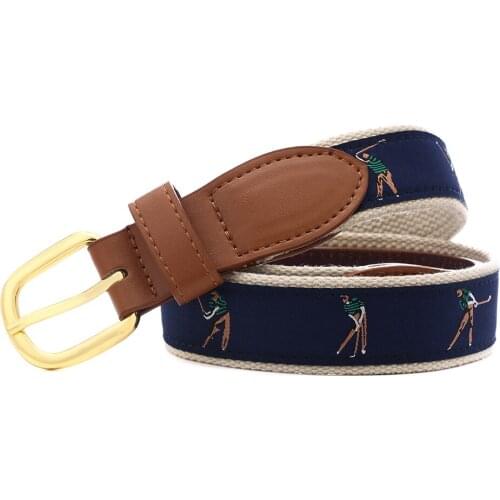 Galves ball leather canvas embroidered belt unisex