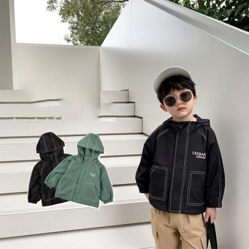Boys Hooded Jacket Jacket Spring and Autumn 2021 New Childrens Jackets Korean Baby Tops