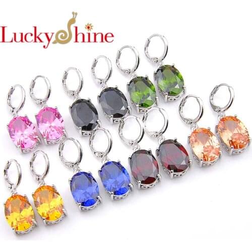 Luckyshine Oval Multi-Color Crystal Cubic Zirconia Silver Wedding Dangle Earrings Russia USA Australia Earrings Free Shipping