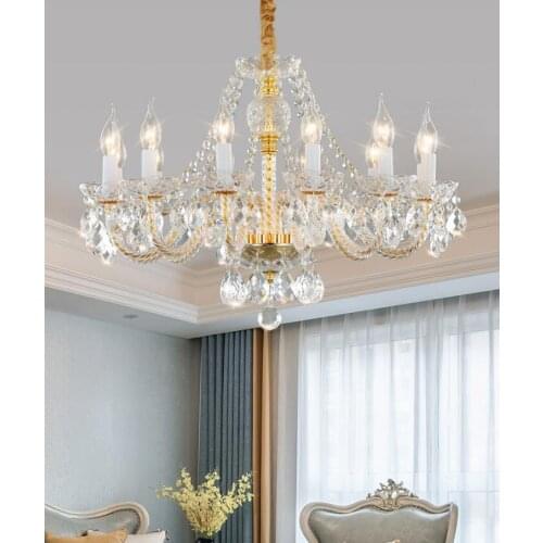 Modern Golden Clear Crystal Chandeliers D48cm H42cm 8arms LED Chandelier For Living Room AC lustres de sala de cristal Pendants