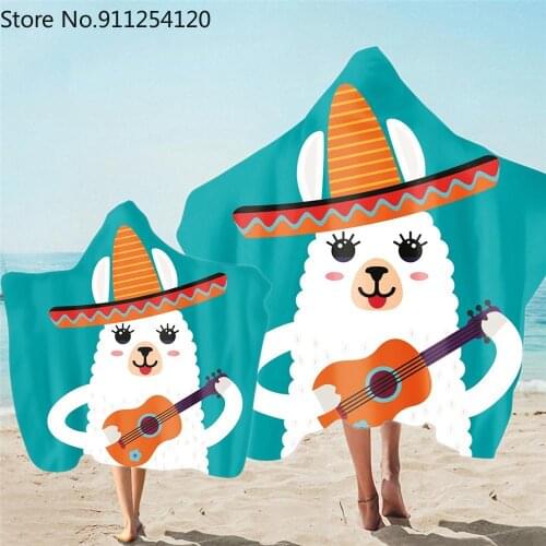 Cute Printed Microfiber Beach Poncho Towel With Hooded Quick-drying Wearable Hooded Blanket For Adult Kid Bath Towels