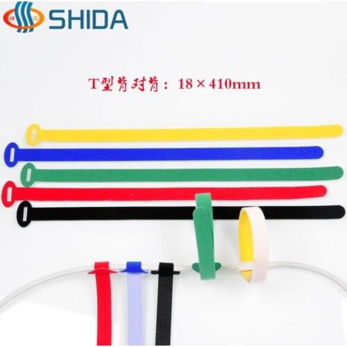 50pcs 18*410mm Reusable Back to Back Cable Ties Nylon Strap Power Wire Management Hook Loop Magic Tape with Eyelet Holes