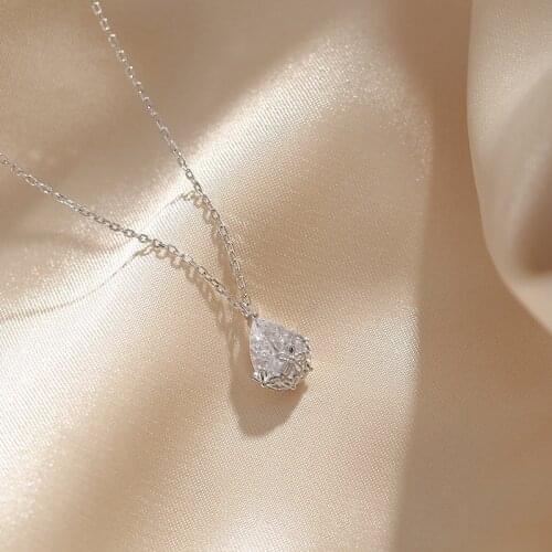 Utimtree Fashion 925 sterling silver Hollow Out Pattern Water Drop Pendants Necklaces for Women Girlfriends Crystal Necklace