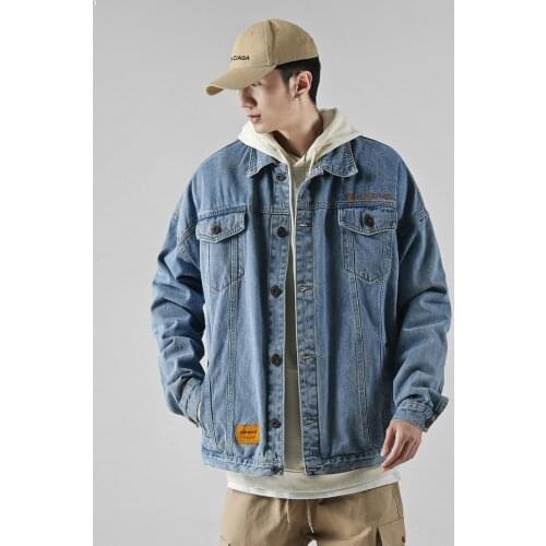 Men Clothing Autumn and Winter Denim Jacket Mens Trendy Brand Opie Street Hip-hop Style Loose Tooling HIPHOP Embroidered Jacket