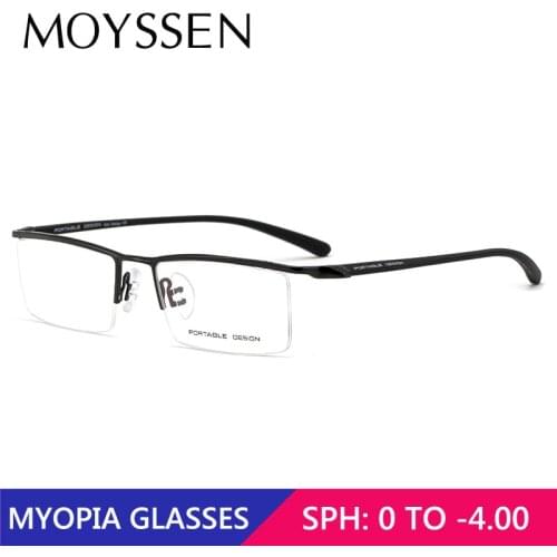 Men Brand Design Eyebrow Titanium Half Frame Myopia Eyeglasses Vintage Optical Prescription Square Eyewear Glasses -1.25 -1.75