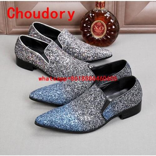 Choudory British style men leather dress shoes summer velvet loafers slippers glitter shoes casual mariage oxford shoes for men