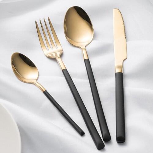 Black Gold Cutlery Stainless Steel 18/10 Gold Dinnerware Set Forks Knives Spoons Cutlery Set Western Tableware Set Mirror