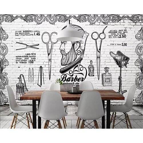 Wellyu Custom Mural European and American British Retro Trend Barber Shop Background White Brick Wall 3D Wallpaper