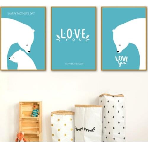 Polar Bear Love Family Pictures Animals Wall Art Canvas Painting Nordic Posters and Prints for Baby Children Bedroom Decor
