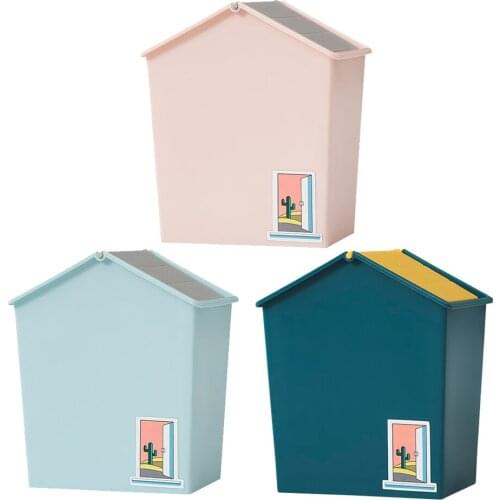 Nordic House Shape Trash Can Home Car Bucket with Lid Plastic Garbage Basket