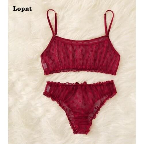 LOPNT New Sexy lingerie erotic underwear Polka Dot Mesh Frill Trim Lace lingerie set top lace invisible bra set bras for women