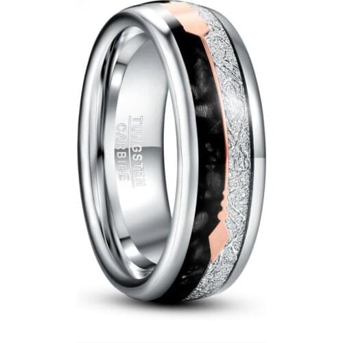 Nuncad 8mm Inlaid Meteorite Black Agate Steel Color Tungsten Steel Ring Mens Engagement Jewelry