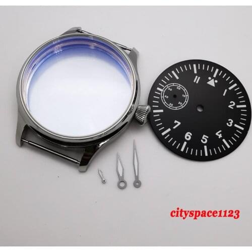 Fit ETA 6497 st3600 hand winding movement luminous Corgeut 44mm Polished watch case + dial + hands mens watch parts