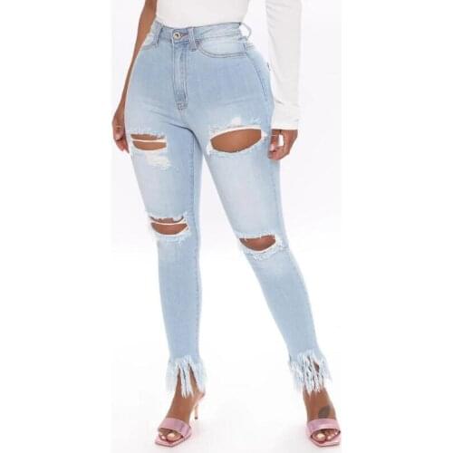 Ripped Jeans for Women Summer Sexy Hole Tassel High Waisted Jeans Skinny Women Stretch Push Up Denim Pencil Pants