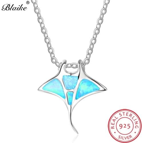 Blaike Blue Fire Opal Cute Jellyfish Pendant Fine Jewelry 100% Real 925 Sterling Silver Rainbow Birthstone Animal Necklace Women