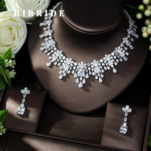 HIBRIDE AAA CZ Classic Design Luxury Bridal Wedding Jewelry Sets Women 4pc Set Copper Bridal Jewelry Sets N-987