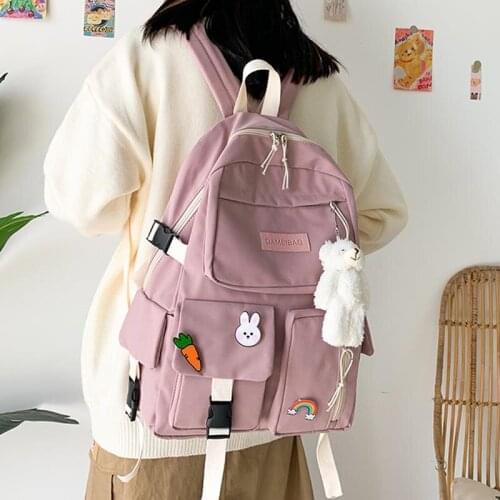 Female Anti Theft Backpack Women Good Quality Nylon Waterproof Backpack Solid Color Ladies Shoulder Backpack Laptop Bags