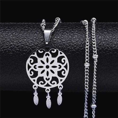2021 Stainless Steel Dreamcatcher Tassel Charm Necklace Women Bohemia Statement Necklaces Jewelry chaine collier N8020S05