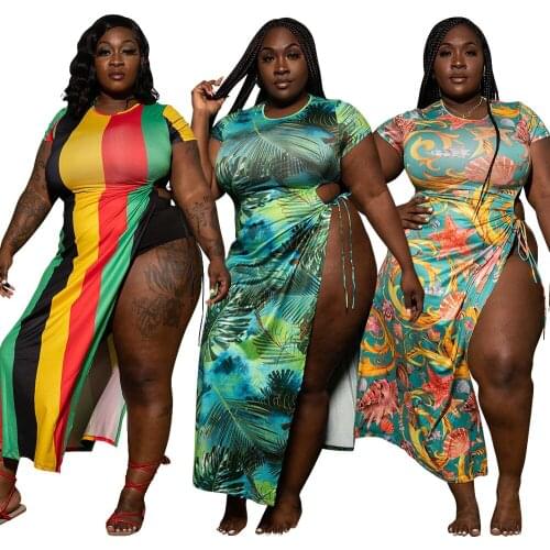 Echoine Plus Size Round Neck Geometric Pattern Stitching Retro Print Dress Punk Rave Dresses for Women