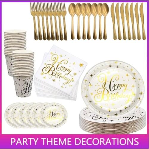 Gold Disposable Tableware Oh Baby Birthday Paper Plates Cups Napkins Birthday Party Cutlery Baby Shower Gender Party Supplies