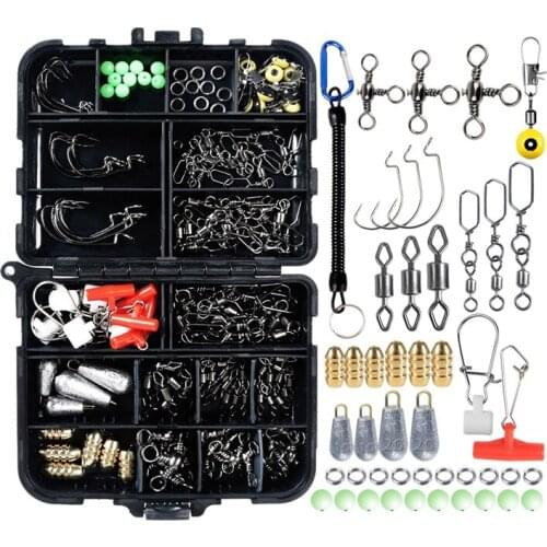 140Pcs Fishing Accessories Kit, Including Fishing Gear, Jig Hooks, Bass Casting Sinker Weights, Fishing Swivels Snaps