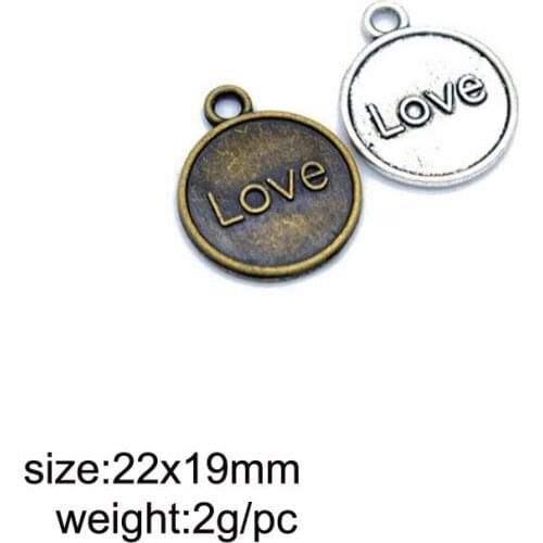 25pcs/lot 22x19mm Vintage Silver/Antique Bronze Retro Alloy Letter Love Charms Jewelry Pendant