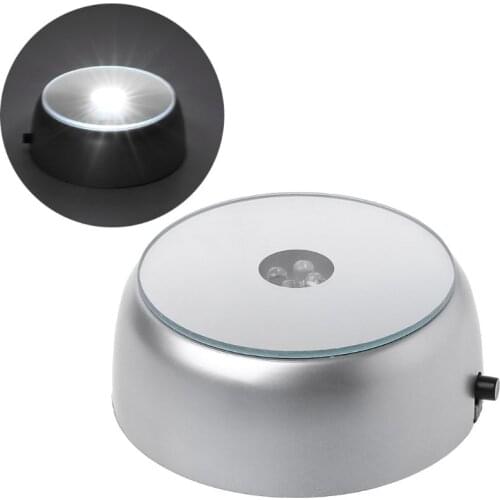 4-LED Round Luminous Base Light Stand Holder for c.cktail Crystal Glass Transparent Objects Display