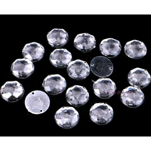 15mm Round Shape Acrylic Rhinestones Sew On Diamond Beads With Two Holes For Garment Stones Craft Accessories 30pcs/pack