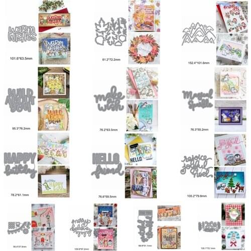 Wishes Hello Happy Birthday Sentence Alphabet Decorative Maple Snow Mountain Metal Cutting Dies Scrapbook Cards Embossing Paper