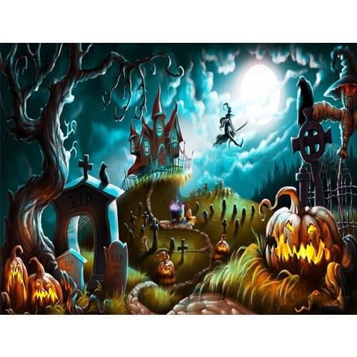 5d DIY Diamond Painting Halloween Pumpkin Castle Diamond Embroidery Stitch Cross,Full Square Round rhinestone Mosaic Decor