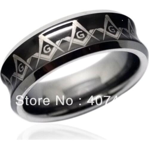 Free Shipping Cheap Price Jewelry USA Brazil Russia Hot Sales His/Her 8mm Freemason Masonic Black Convaced Tungsten Wedding Ring
