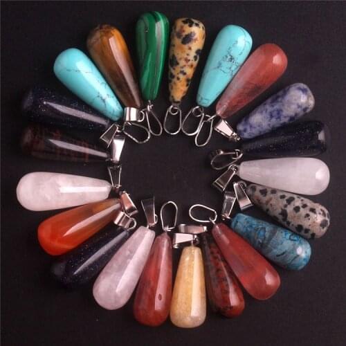 100PCS Bulk Chakras Reiki Pendant Natural Stone Waterdrop Crystal Necklace Pendants Quartz Pendulums Beads For Jewelry Making