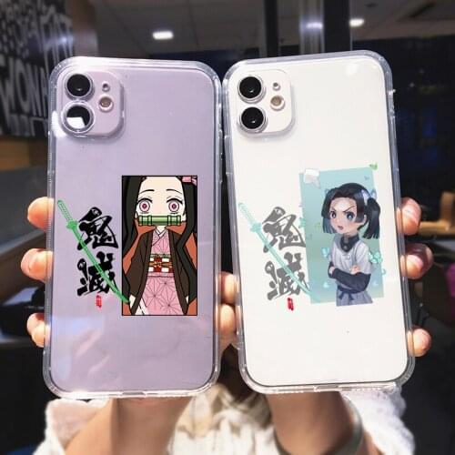 Transparent Phone Case For iPhone 12 11 Pro MAX XR XS 7 SE20 X 8 6Plus Kimetsu No Yaiba Demon Slayer Anime Soft TPU Cover Fundas