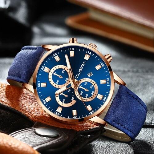 CUENA Watch Men Leather Watch Quartz Watch Fashion Simple Design For Men 30M Waterproof Simple Calendar Watch relogio masculino