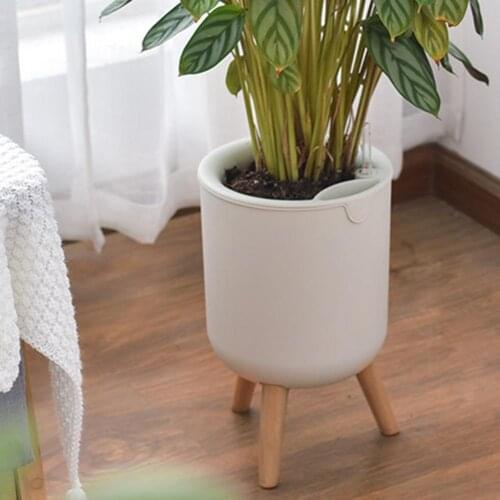 Automatic Self-Watering Flower Pot With Water Level For Home Indoor Outdoor Garden Decoration Flower Pot With Wooden Bracket