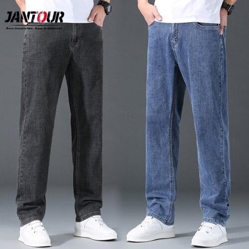 Mens Straight-leg Loose Jeans 2021 Spring Autumn New Classic Style Advanced Stretch Loose Pants Male Brand Large size 40 42 44