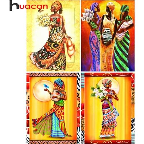 Huacan 5d Diamond Painting African Woman Mosaic Girl Embroidery Portrait Rhinestone Pictures Home Decor